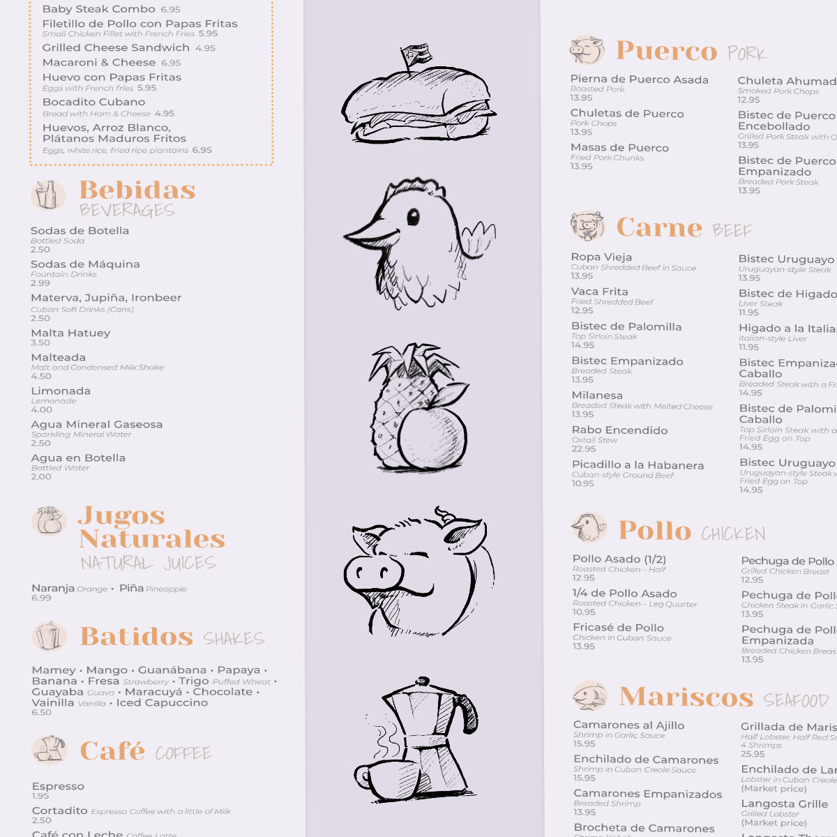 Custom illustrations and menu design by Robin Perez