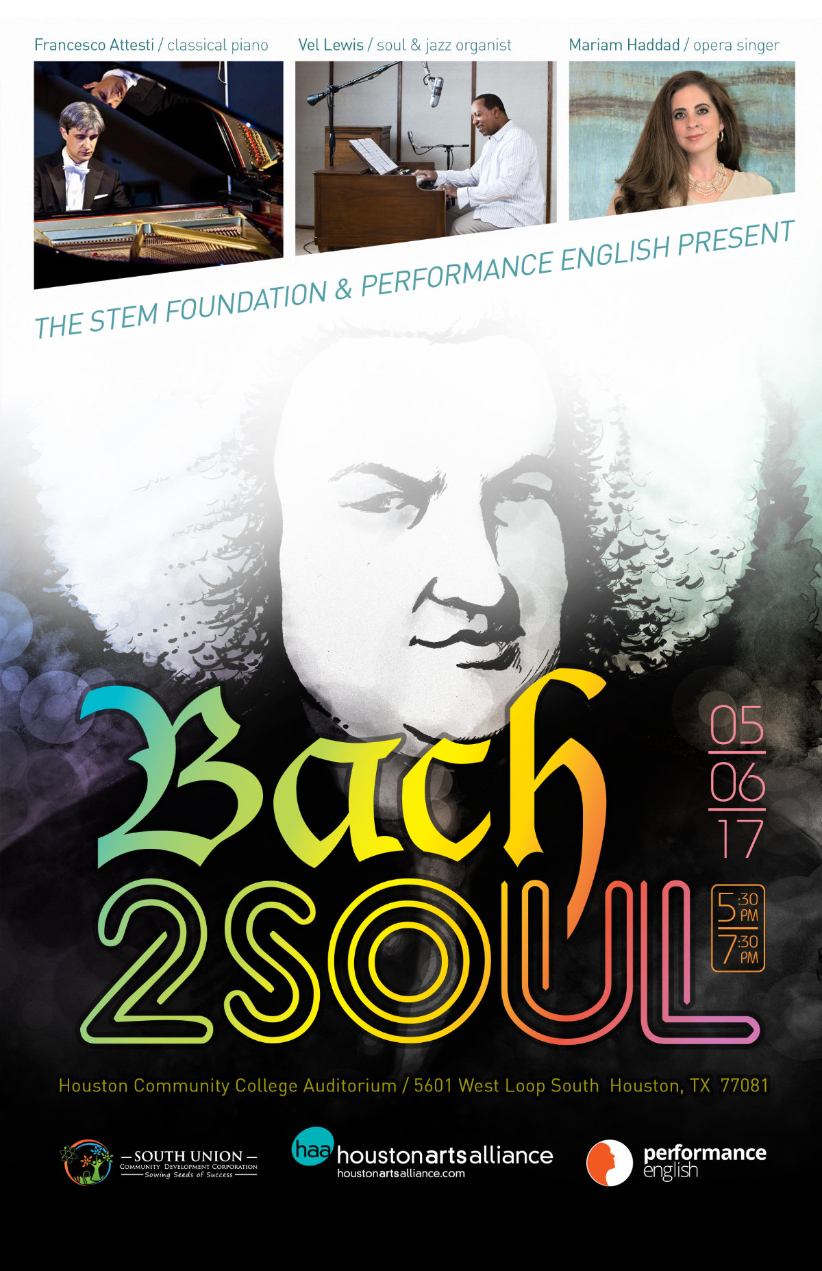 Event Poster Design with Custom Illustration of Bach and Event Logo